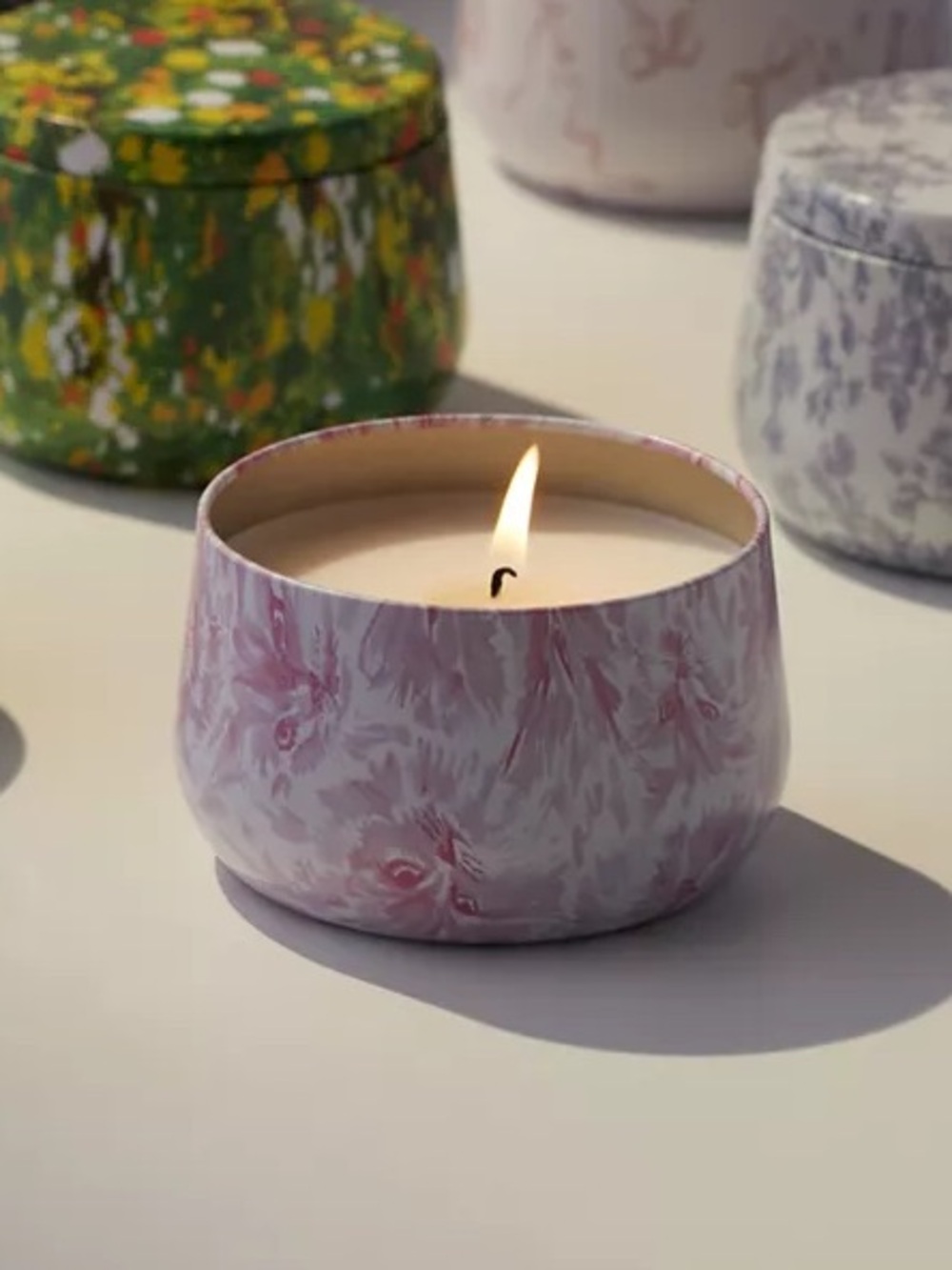 Urban Outfitters Home Mini Graphic 6 oz Candle - Cat Print Tin Floral Magic